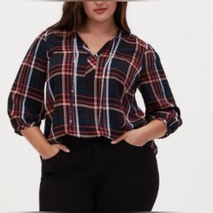 Torrid plaid 3/4 sleeve boho cottagecore farmcore ruffle blouse 2x
